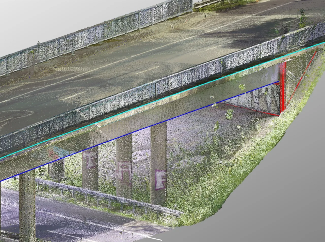 Punktwolke eines Brückenbauwerks an der A27 bei Walsrode aus terrestrischem 3D-Laserscanning