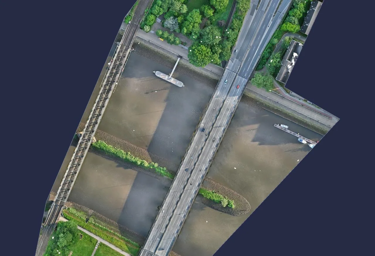 Orthophoto der Stephanibrücke in Bremen aus Drohnen-Photogrammetrie und Laserscanning