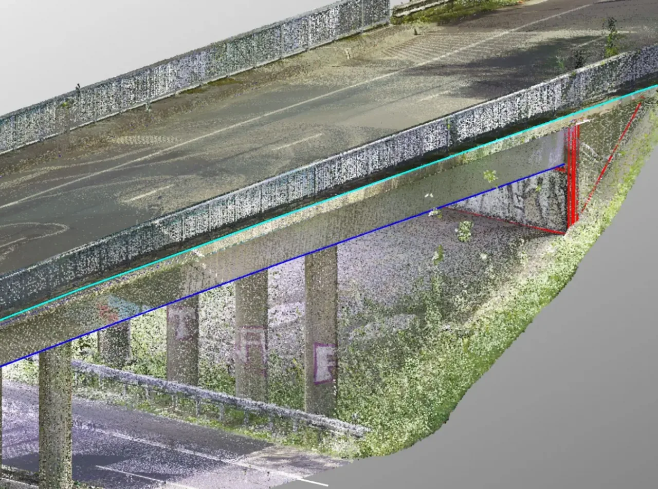 Punktwolke eines Br&uuml;ckenbauwerks an der A27 bei Walsrode aus terrestrischem 3D-Laserscanning