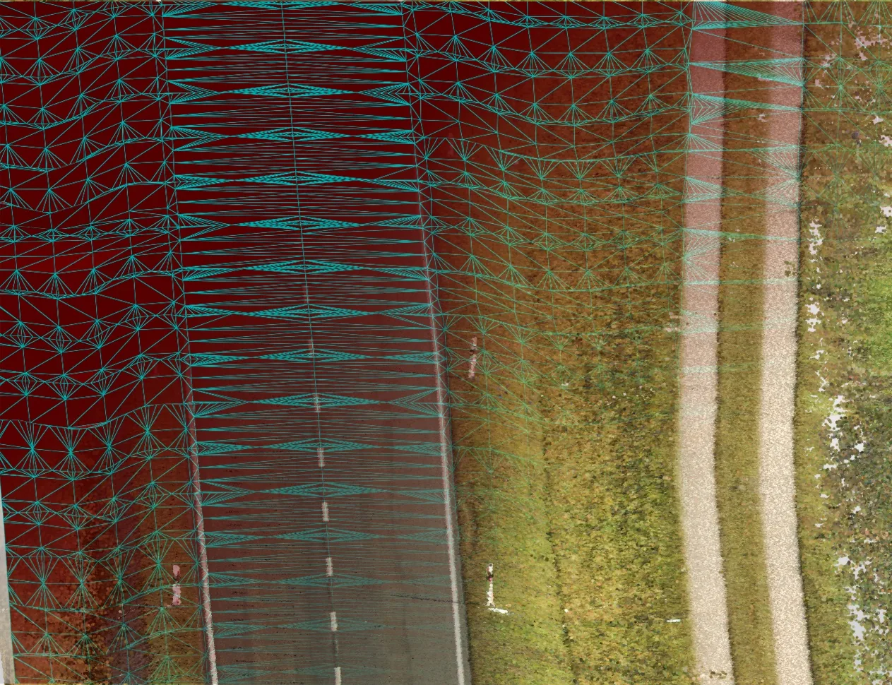 Dreiecksvermaschtes digitales Gel&auml;ndemodell der Fahrbahn an der B107 aus Mobile-Mapping-Punktwolken